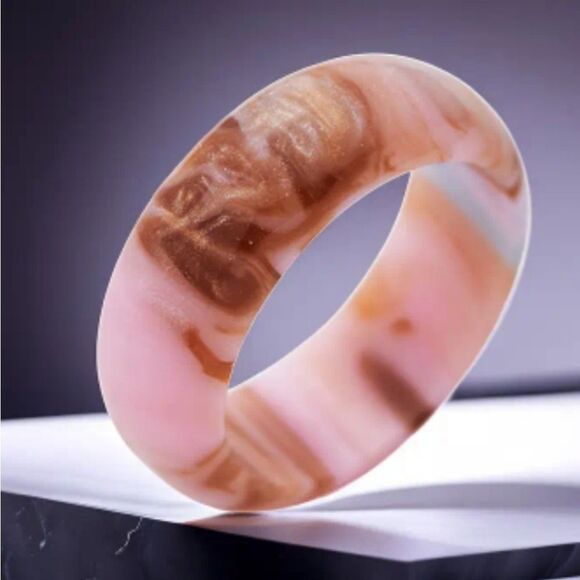 Elegant Pink Marble bangle ring sz 6 - Picture 4 of 6